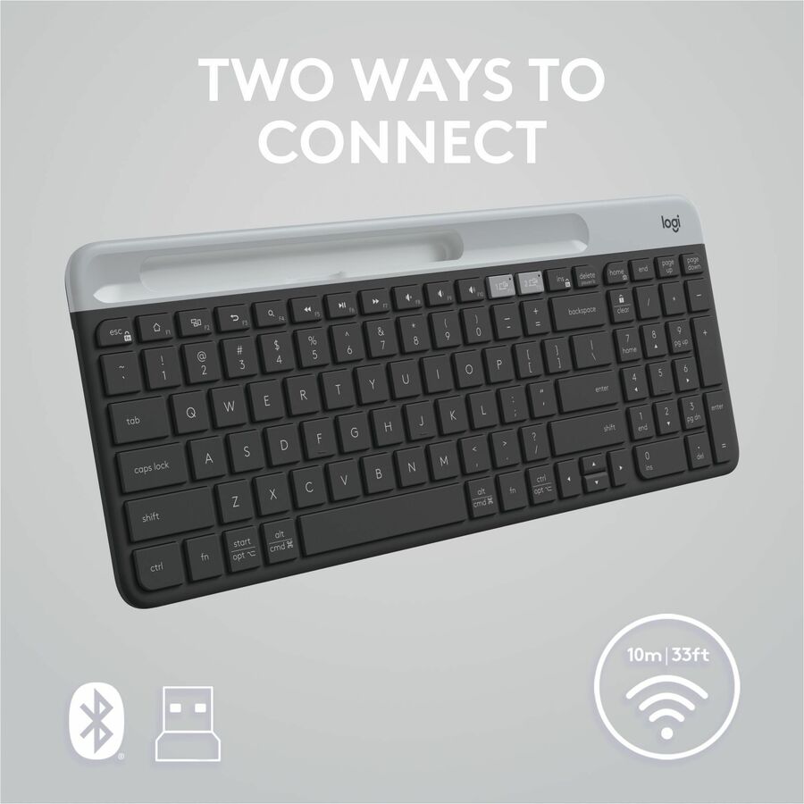 Logitech K585 Multi-Device Slim Wireless Keyboard, Built-in Cradle for device, Bluetooth/Receiver, Easy Switch, Graphite - 920-011479