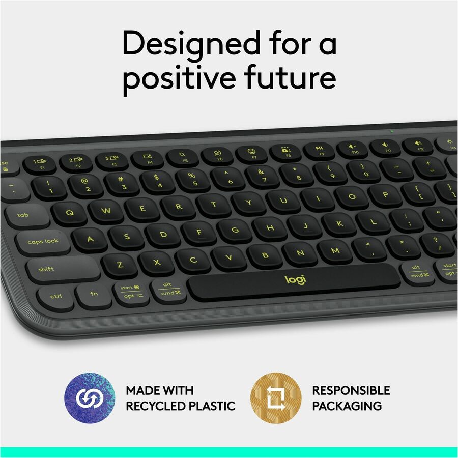 Logitech POP ICON KEYS Wireless Bluetooth Keyboard, Comfortable Typing, Programmable Keys, Easy-Switch Between up to 3 Devices (Graphite & Green) - 920-013143