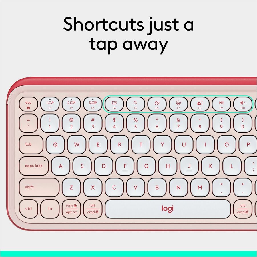 Logitech POP ICON KEYS Wireless Bluetooth Keyboard, Comfortable Typing, Programmable Keys, Easy-Switch Between up to 3 Devices (Rose & Off-white) - 920-013049