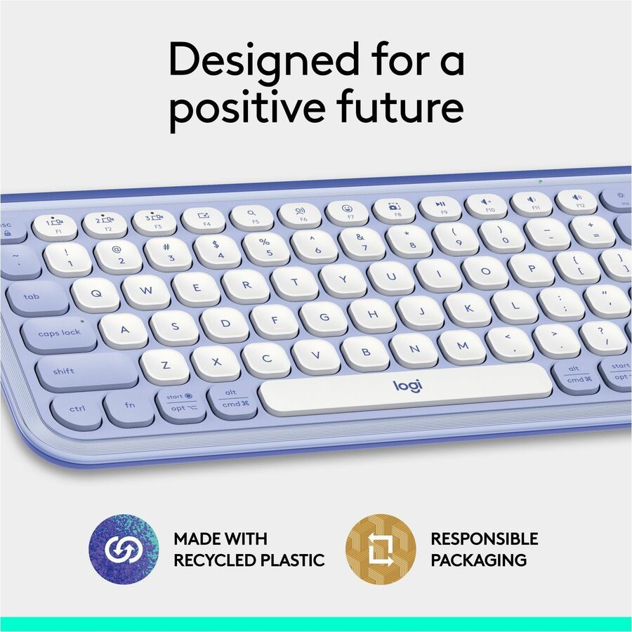 Logitech POP ICON KEYS Wireless Bluetooth Keyboard, Comfortable Typing, Programmable Keys, Easy-Switch Between up to 3 Devices (Lilac & Off-white) - 920-013050