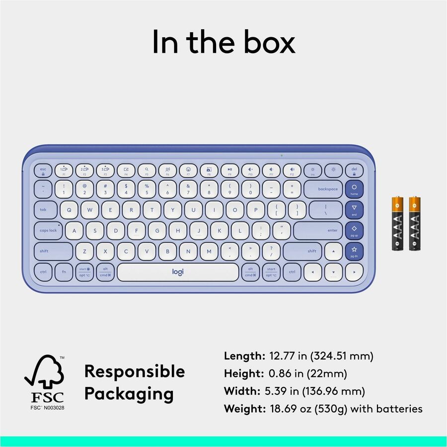 Logitech POP ICON KEYS Wireless Bluetooth Keyboard, Comfortable Typing, Programmable Keys, Easy-Switch Between up to 3 Devices (Lilac & Off-white) - 920-013050