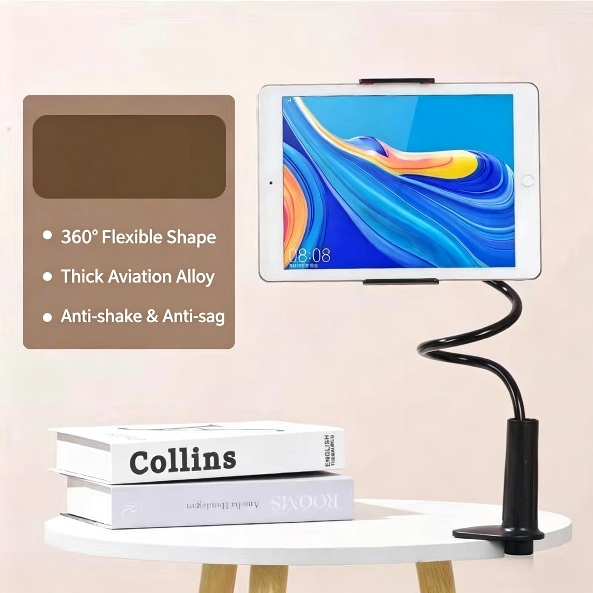 1m Universal Gooseneck Tablet & Phone Holder, Flexible Long Arm Clip Stand for Bed, Desk, Bedroom