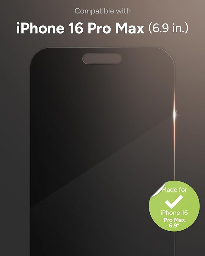 ZAGG Glass Elite Privacy Screen Protector for iPhone 16 Pro Max - 2-Way Privacy Filter, Ultra-Strong Tempered Glass, 5X Stronger, InvisibleShield, Smudge-Free, Easy Install, Recycled Content