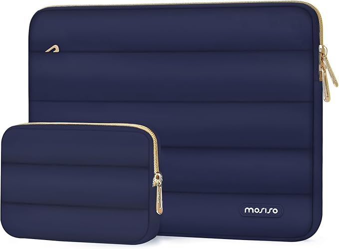 MOSISO 17-17.3 inch Laptop Case, 17.3 inch Puffy Laptop Sleeve Compatible with Dell XPS/HP Pavilion/Ideapad/Acer/Alienware/HP Omen Notebook Computer, Polyester Horizontal Bag with Small Case,Navy Blue