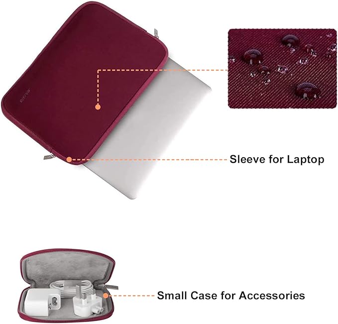 MOSISO Laptop Case 13.3 inch, 13-13.3 inch Laptop Sleeve Bag Compatible with MacBook Air/Pro 13 / Pro 14, HP Dell ASUS Lenovo Notebook, Neoprene Computer Sleeve Bag with Small Case, Wine Red