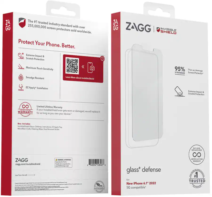 ZAGG - Glass+ Defense Screen Protector for Apple iPhone 14, 16e - Clear