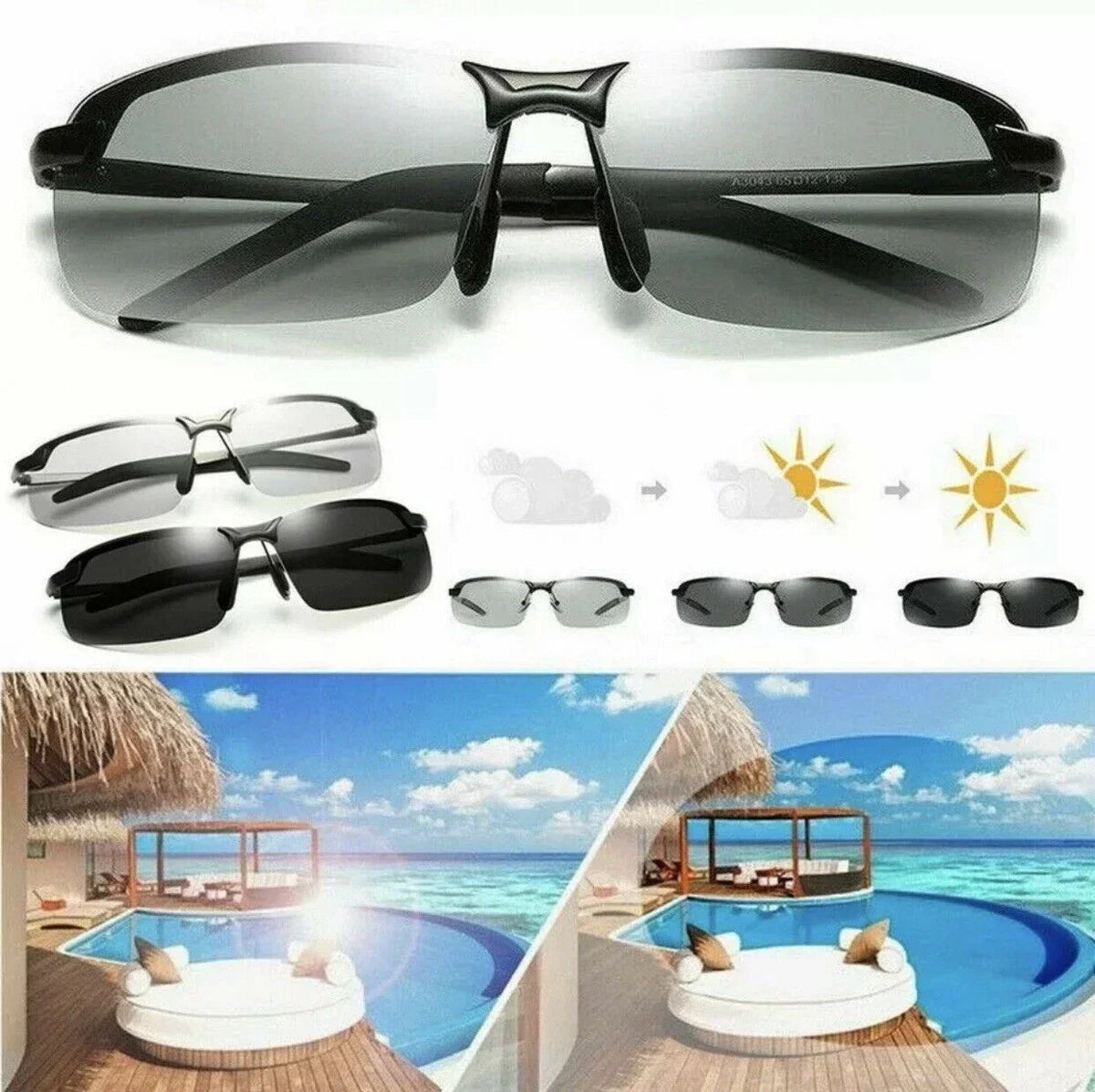 Men Aluminium HD Polarized Photochromic Sunglasses Driving Chameleon Sun Glasses